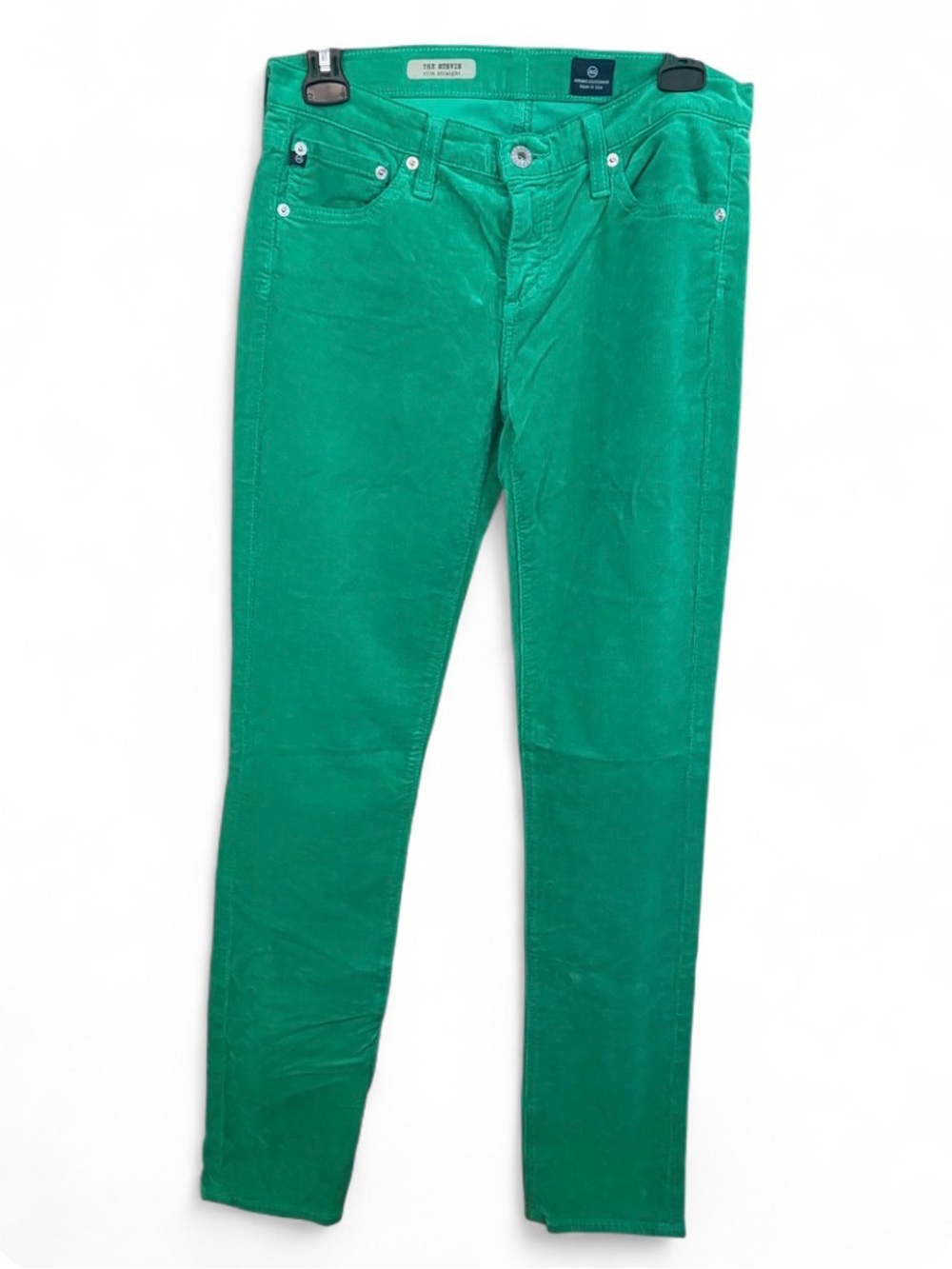 AG Adriano Goldschmied The Stevie Silm Straight Corduroy Green Pants Size 28